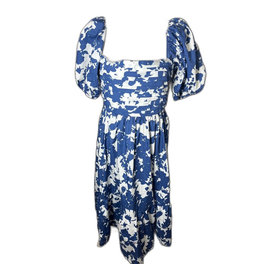 Abercrombie & Fitch Emerson Smocked Poplin Puff Sleeve Midi Dress Large Petite - Picture 2 of 5
